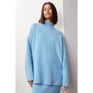 Suboo Blue Knit Isla Oversized Sweater Size L with Stains and Fabric Snags